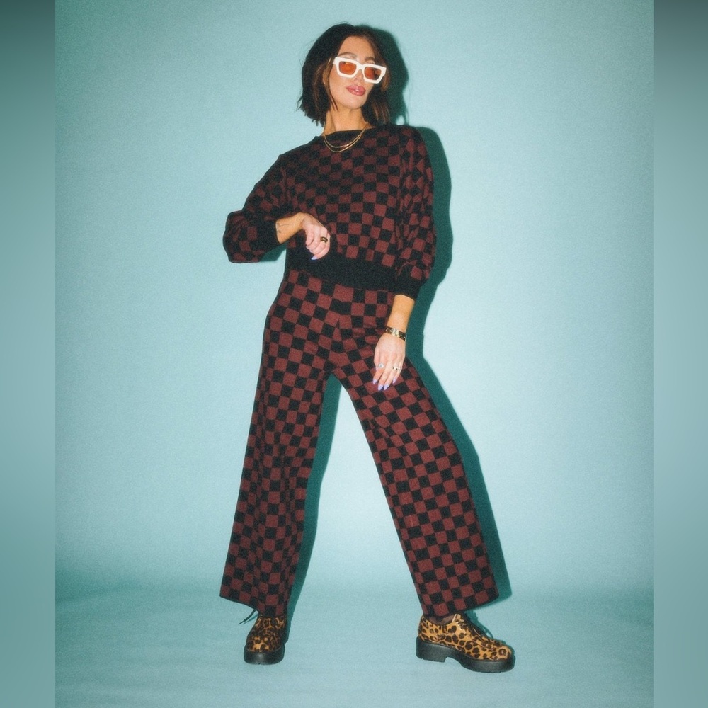 Dressed in Lala - Cropped Sweater and Pants - Checkered Knit Set - Plus Size 2x